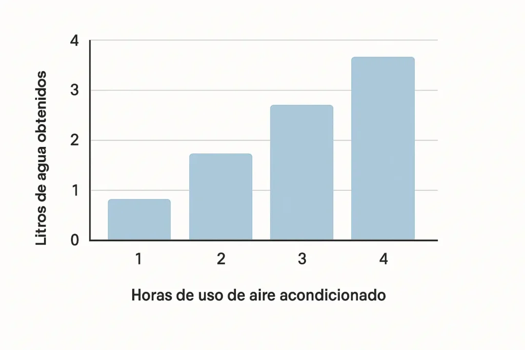 Gráfico comparativo mostrando litros de agua obtenidos según horas