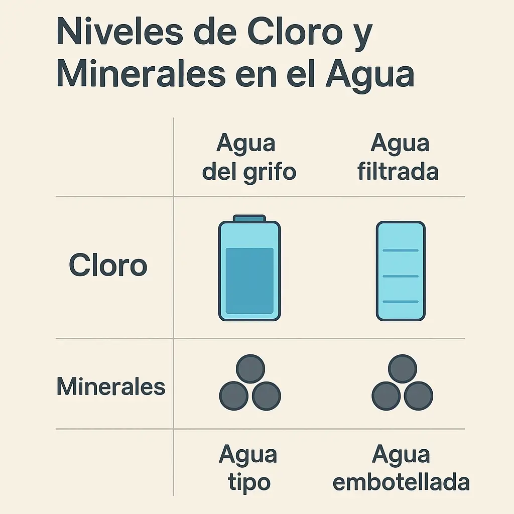 Tabla comparativa visual mostrando niveles de cloro y minerales