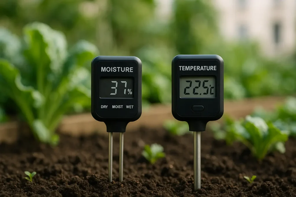 sensores midiendo humedad y temperatura en una huerta urbana